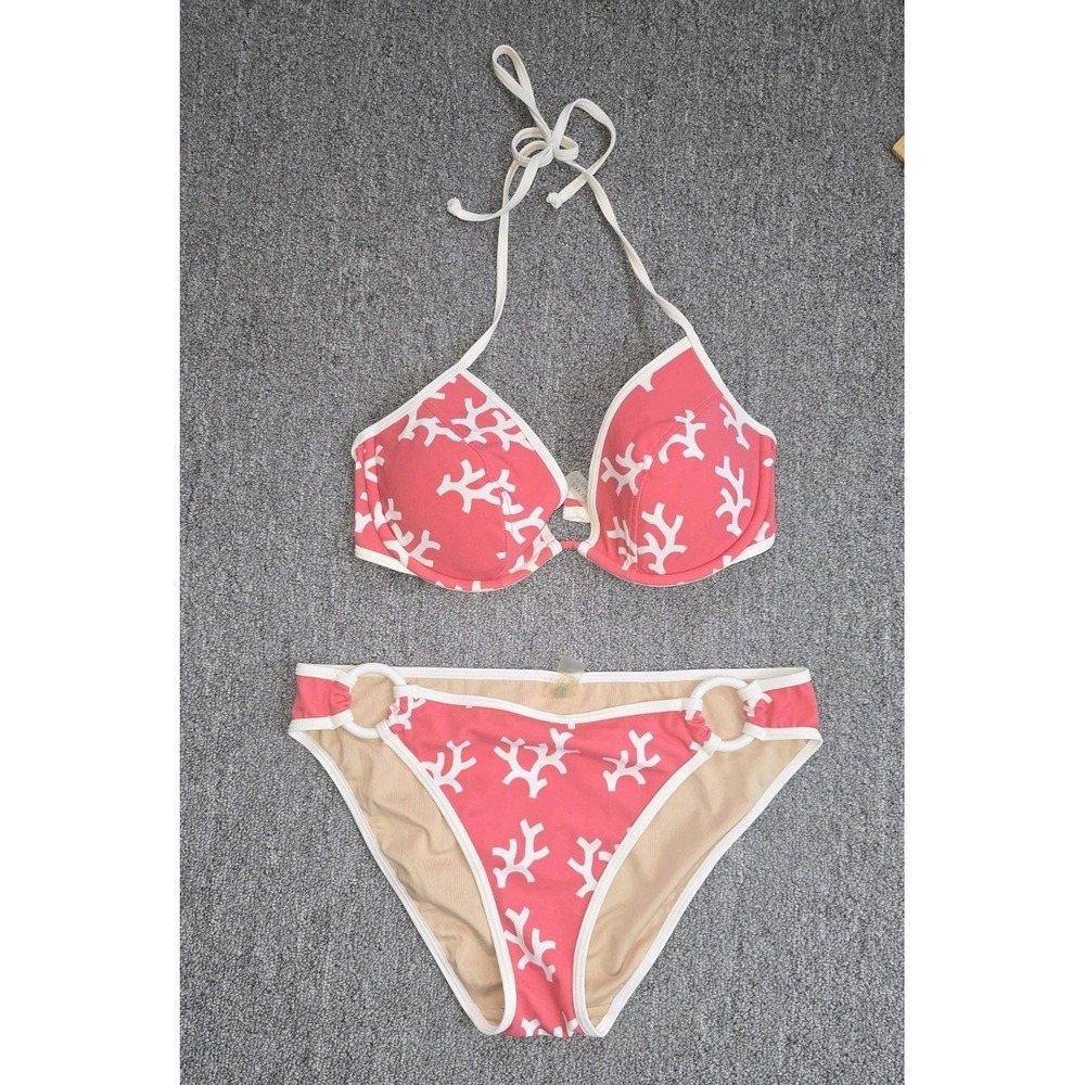 Victoria's Secret 2 Piece Bathing Suit Pink Tropical Top 34 D Bottom M